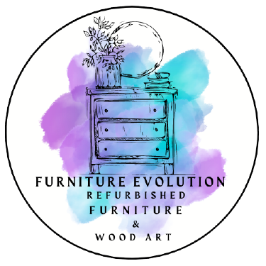 logo for Furniture evolution outline of dresser with shop name
